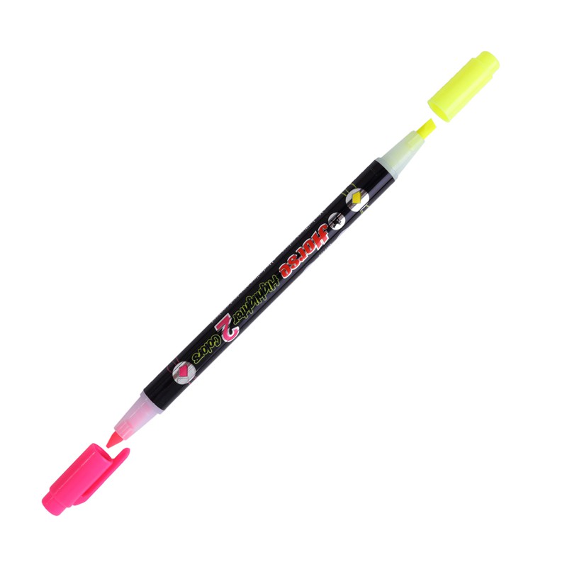 ปากกาเน้นข้อความ 2 หัว 2 สี ตราม้า H-022 (เหลือง/ชมพู)